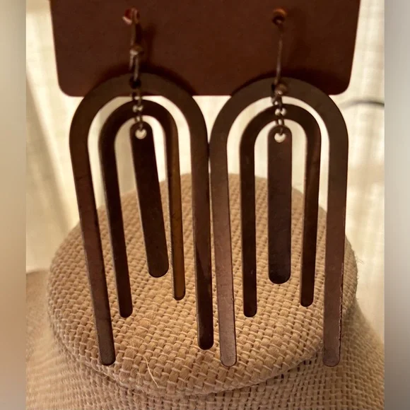Gold Tiered Arch Drop Earrings - Picture 2 of 3